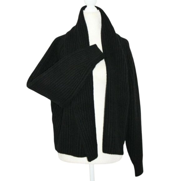 Vince Oversize Shawl Collar Soft Plush WoolBlend Rib Knit Cardigan Black XS $465 - Picture 7 of 15
